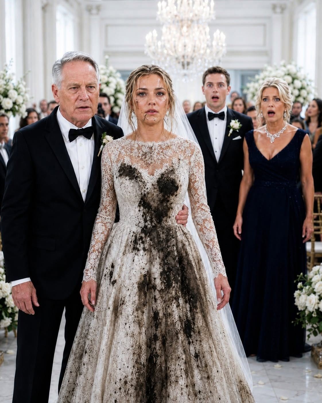 Mi suegra vertió algo asqueroso sobre mi vestido de novia y dejó una nota: “Conoce tu lugar”. Delante de 200 invitados, me lo puse de todos modos, tomé del brazo a mi padre y caminé por el pasillo sin derramar una lágrima.
