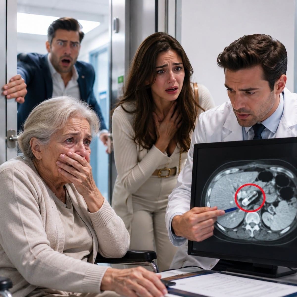 Mi esposo se burló cuando mi mamá de 75 años dijo que le ardía el estómago: “Solo quiere sacarte dinero”… La llevé al hospital a escondidas, pero cuando el doctor vio la tomografía, cerró la puerta y me mostró una cápsula escondida dentro de su cuerpo que hizo que mi esposo llegara corriendo, pálido y desesperado.